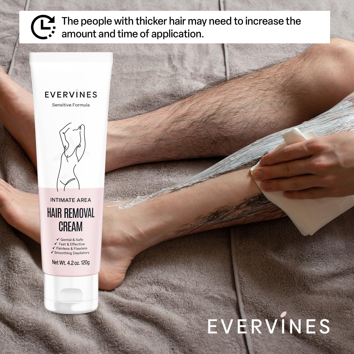 Evervines hair removal cream for women: whole body intimate bikini line face leg underarm area depilatory - home travel use with scraper (4.2oz).