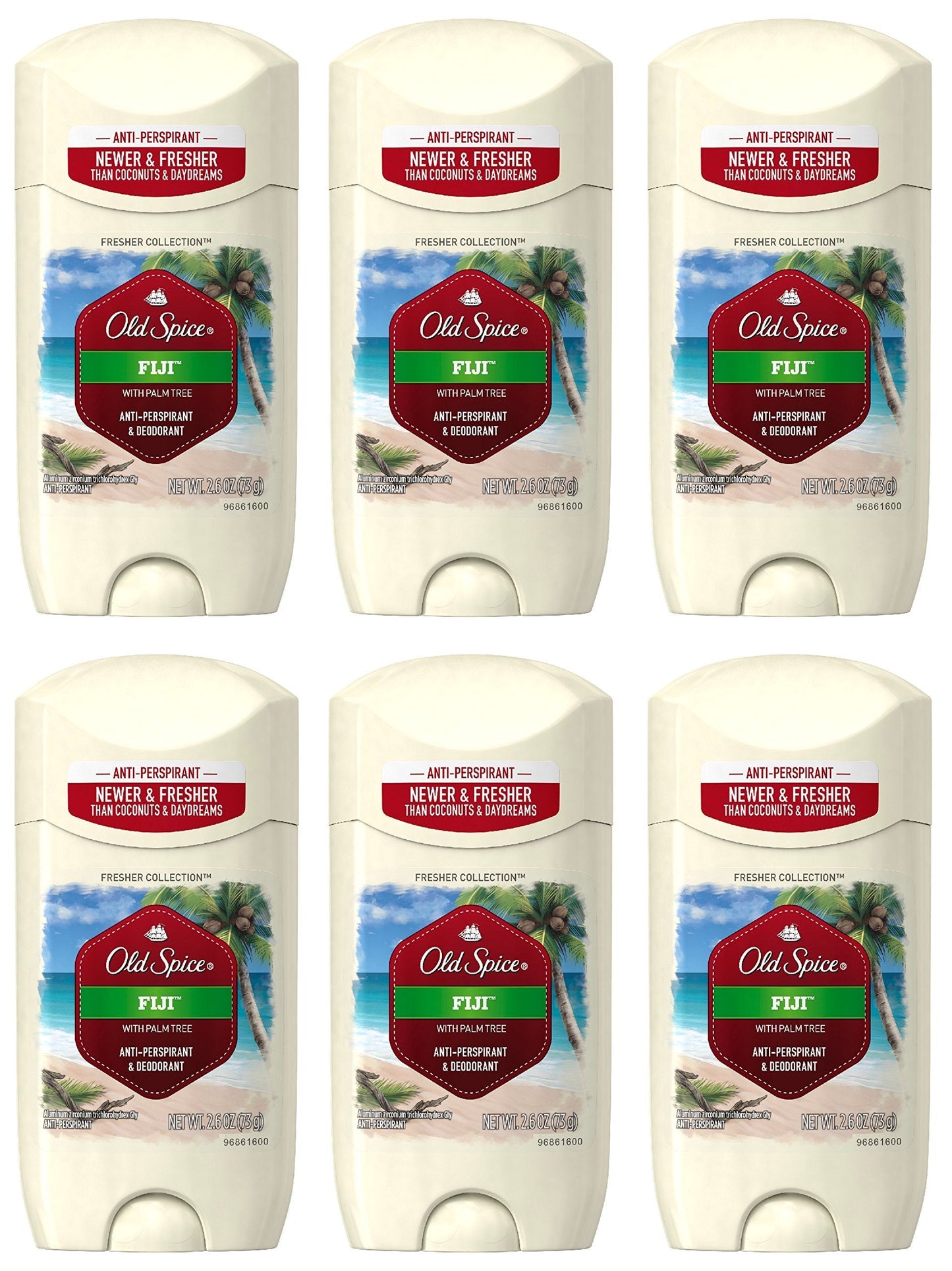 Old Spice Antiperspirant and Deodorant for Men Fiji with Palm Tree Scent 2.6 Oz (Pack of 6)