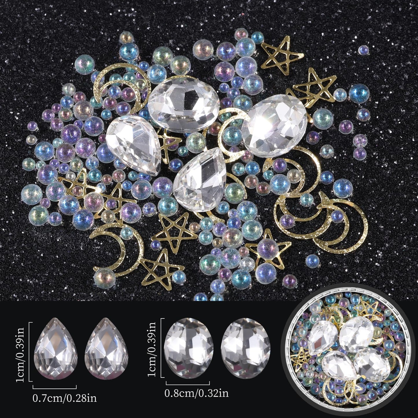 6 Wheels Mixed Sparkle Nail Art Rhinestones Diamonds Crystals Butterfly Beads Artificial Pearls Gold Silver Nail Studs Gems Metal Hollow Rivets Charms (White)