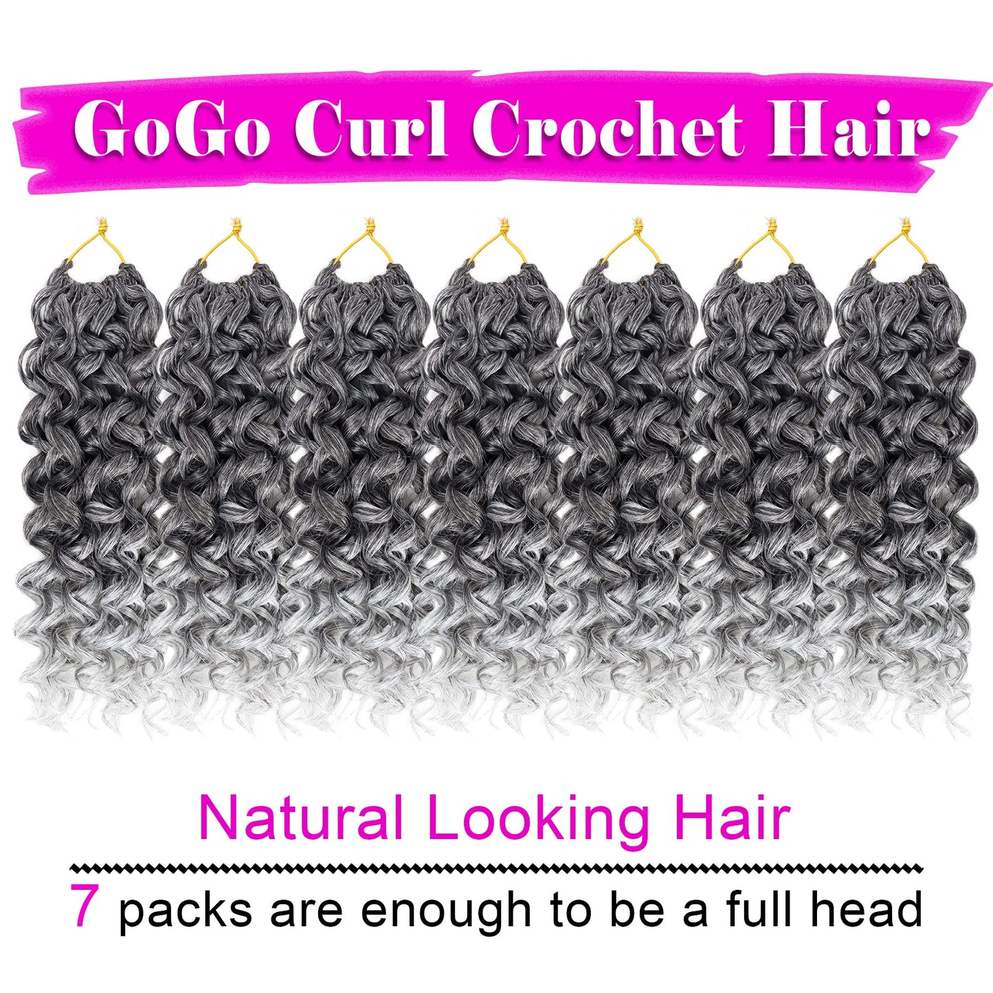 7 Packs GoGo Curl Crochet Hair 10 Inch Short Curly Crochet Hair for Women Beach Curl Water Wave Deep Twist Crochet Braids Synthetic Braiding Hair Extensions (10 Inch, TGRAY)