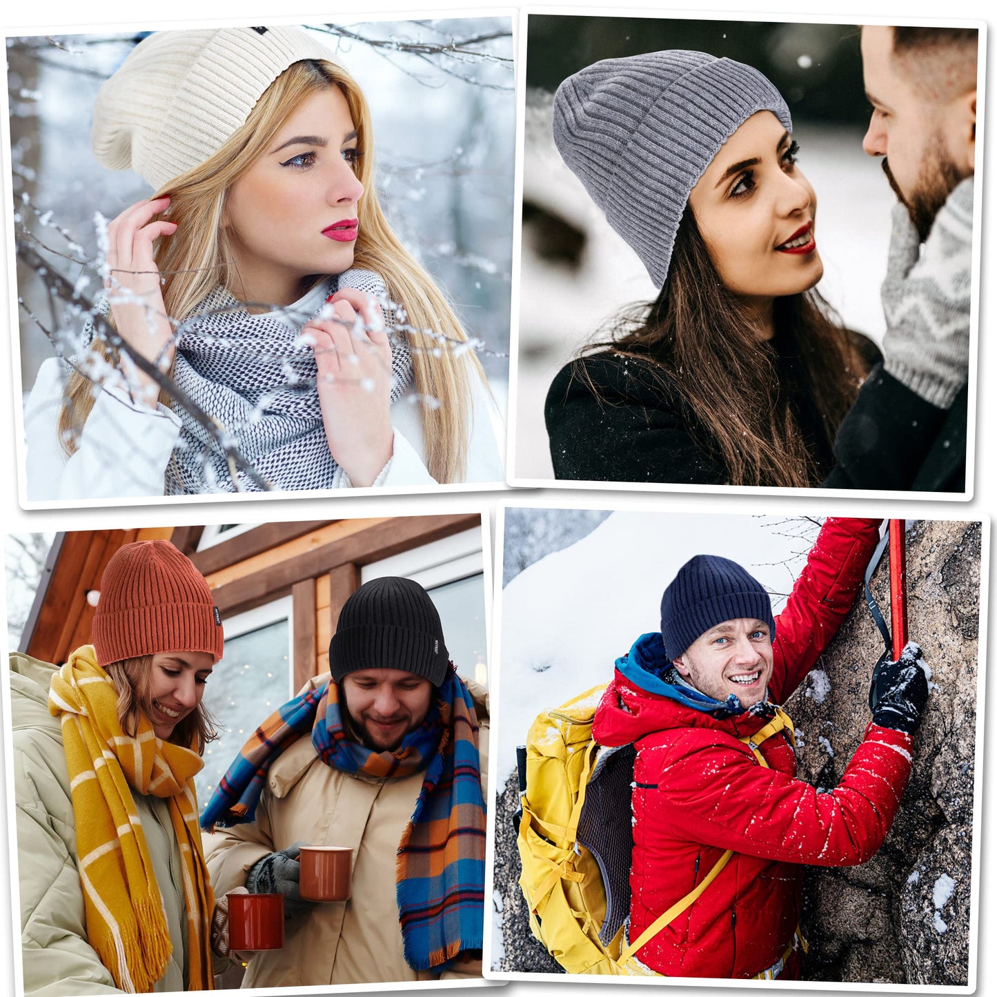 30% Merino Wool Beanie Hats for Men and Women, Thick Thermal Lined Winter Skull Caps