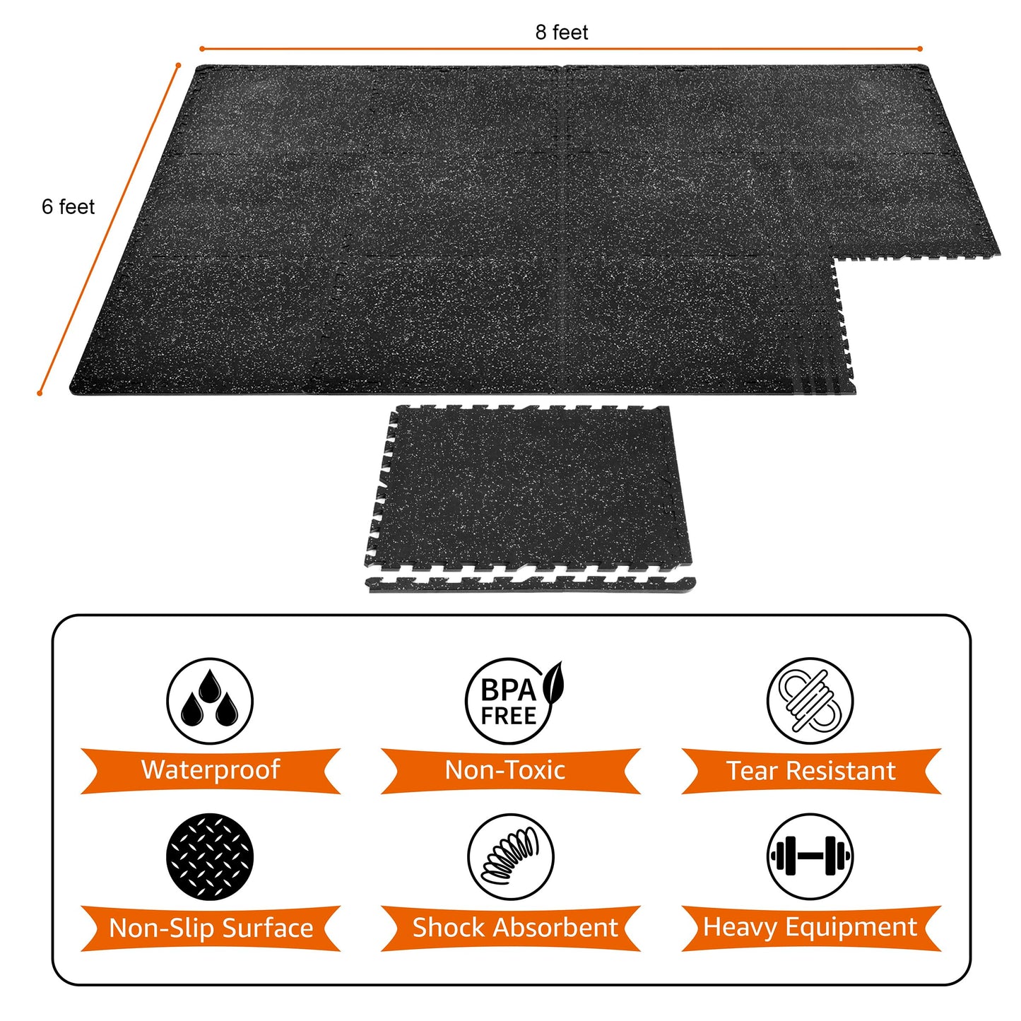 Sivan Fitness 1/2" Thick Rubber Top High Density EVA Foam Gym Flooring for Home Gym - 48 Sq Ft Exercise Mat Tiles for Workout, Yoga, Heavy Exercise Equipment Mat - 12 Interlocking Gym Floor Mat