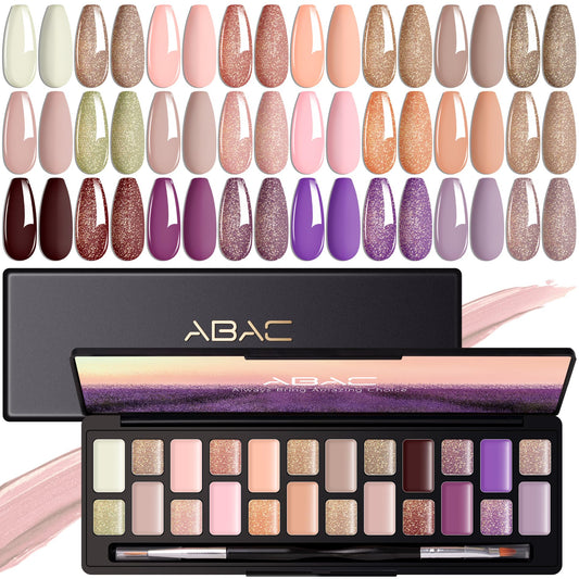 ABAC Nude Color Solid Gel Polish Set,Spring&Summer Hema-free 24 Colors Soak Off Gel Polish Kit with Double-Ended Nail Art Brush for Salon and Nail Art DIY at Home