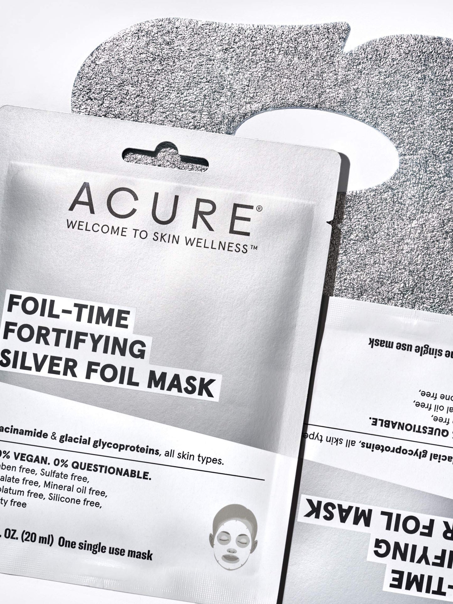 Acure Foil-Time Fortifying Silver Mask | 100% Vegan | Traps Heat to Open Pores For Superior Serum Delivery | Niacinamide & Glacial Glycoproteins - For Rejuvenated & Refreshed Apprearance | 1 Count (ACO02146)