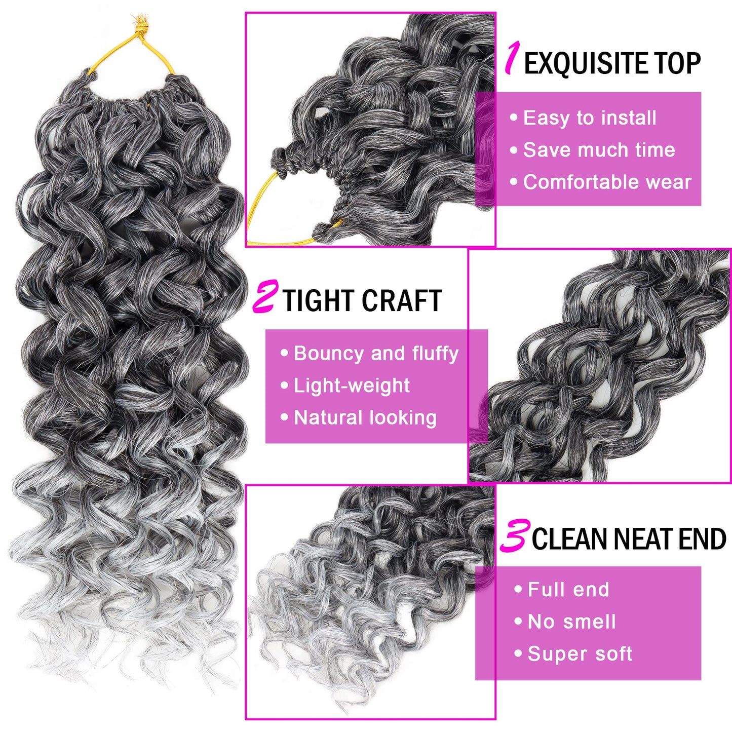 7 Packs GoGo Curl Crochet Hair 10 Inch Short Curly Crochet Hair for Women Beach Curl Water Wave Deep Twist Crochet Braids Synthetic Braiding Hair Extensions (10 Inch, TGRAY)
