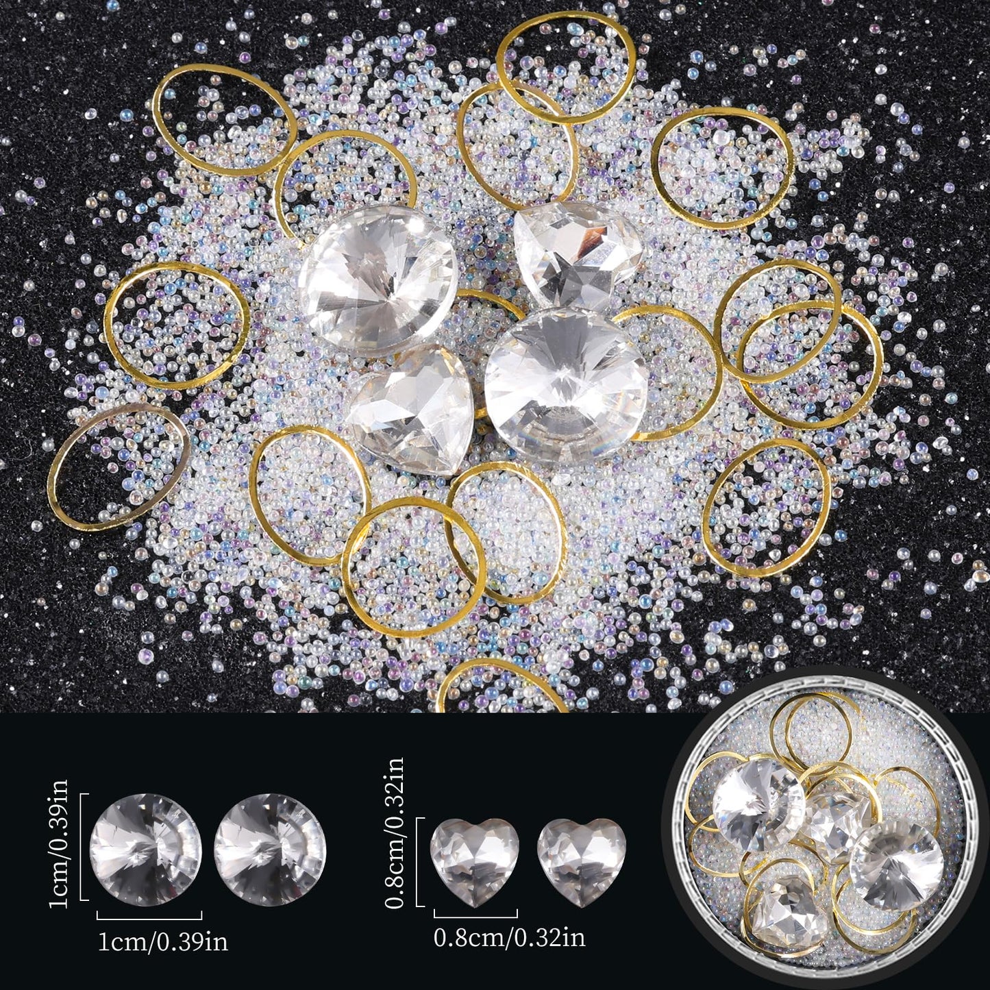 6 Wheels Mixed Sparkle Nail Art Rhinestones Diamonds Crystals Butterfly Beads Artificial Pearls Gold Silver Nail Studs Gems Metal Hollow Rivets Charms (White)