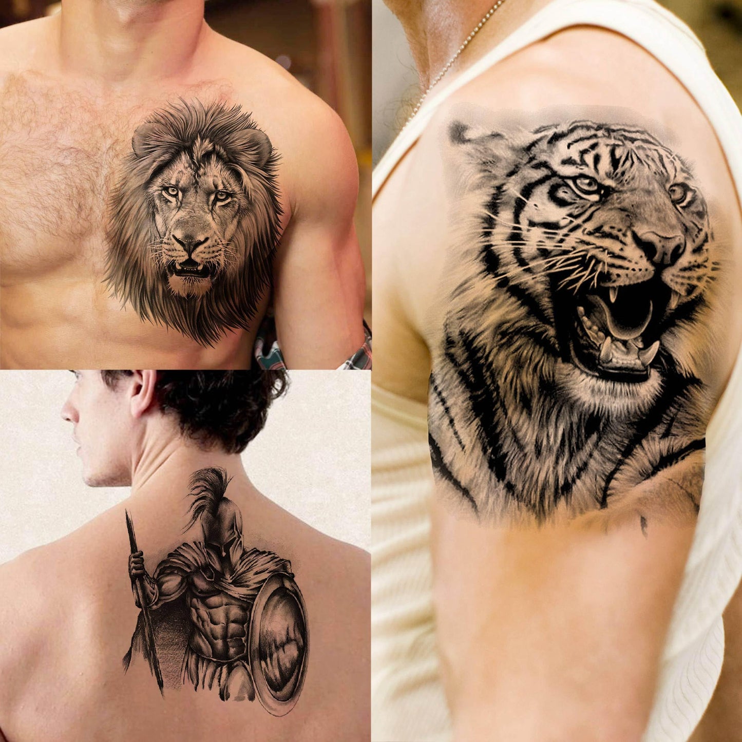 49 Sheets Tribal Black Temporary Tattoos For Women Men Adults Body Arm, Long Lasting Maori Wolf Tiger Lion Spartan Warrior Gladiator Fake Tattoo Stickers Gangster Rose Skull, Bulk Halloween Tattoos