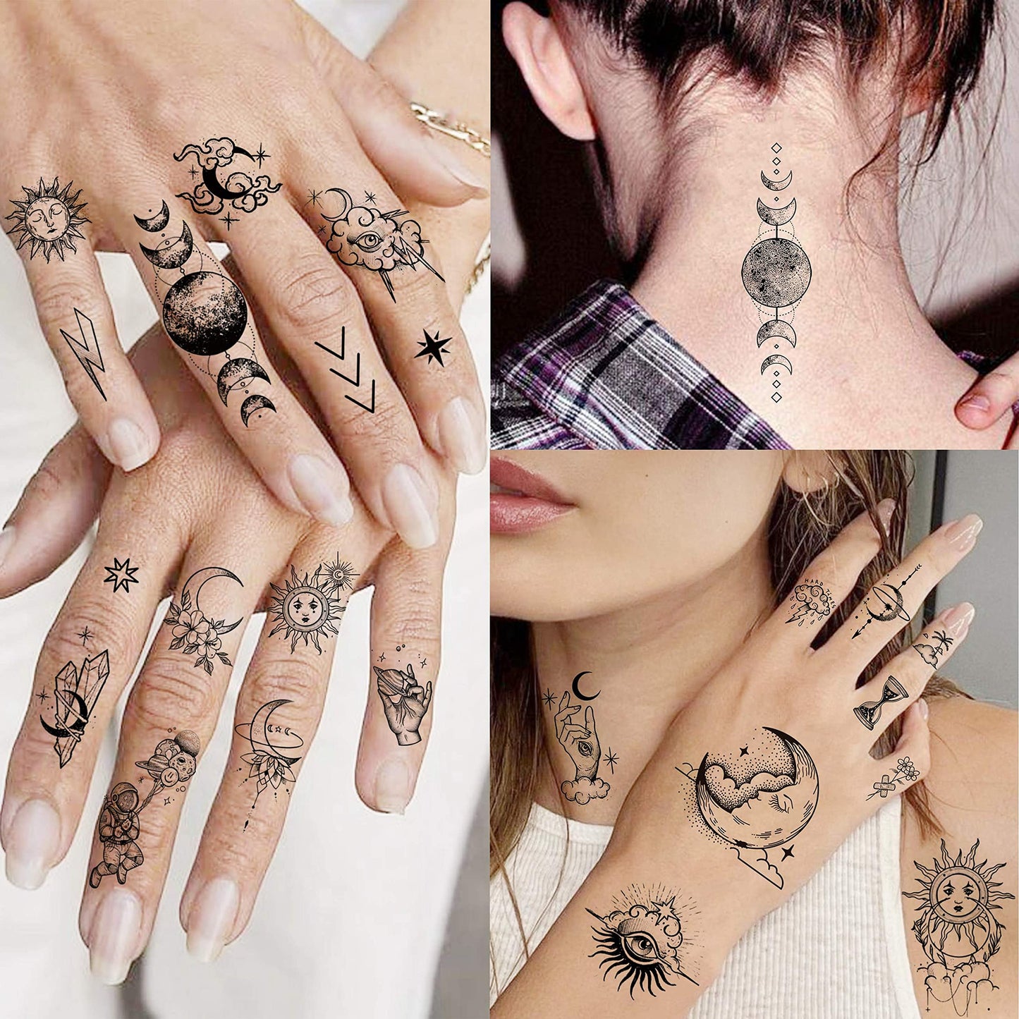 33 Sheets Outer Space Temporary Tattoos for Kids Boys Girl Women Men Adults Children, Geometry Astronaut Universe Fake Tattoo Star Moon Solar Syetem