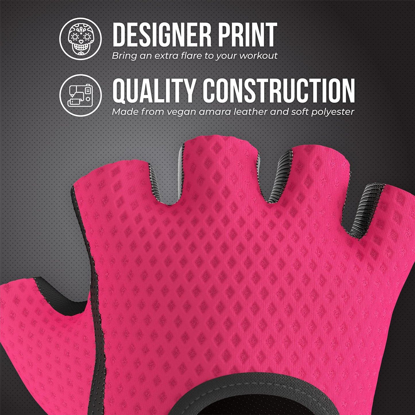 5307 Womens Designer Workout Gloves | Low Sweat Diamond Mesh Fabric w/Grip-Lock⢠Silicone Palm (Pink, X-Small)
