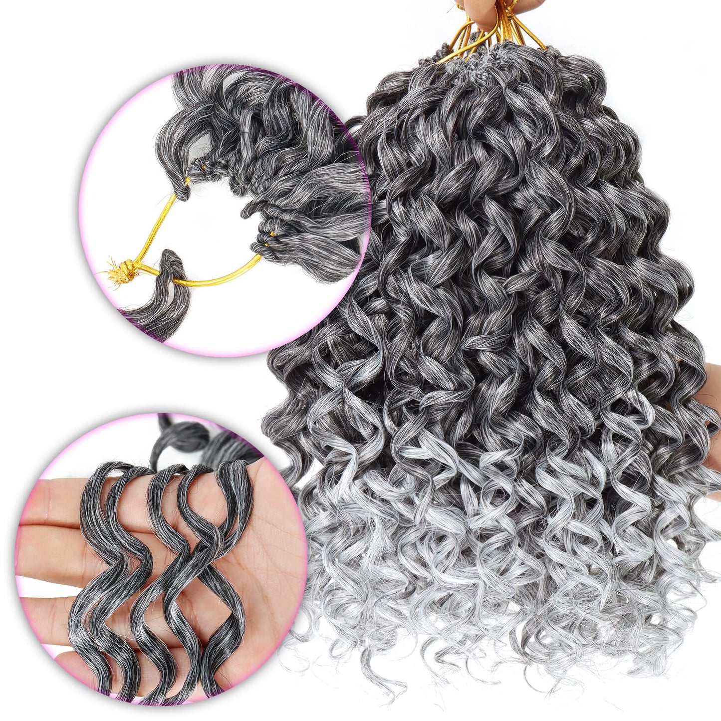 7 Packs GoGo Curl Crochet Hair 10 Inch Short Curly Crochet Hair for Women Beach Curl Water Wave Deep Twist Crochet Braids Synthetic Braiding Hair Extensions (10 Inch, TGRAY)
