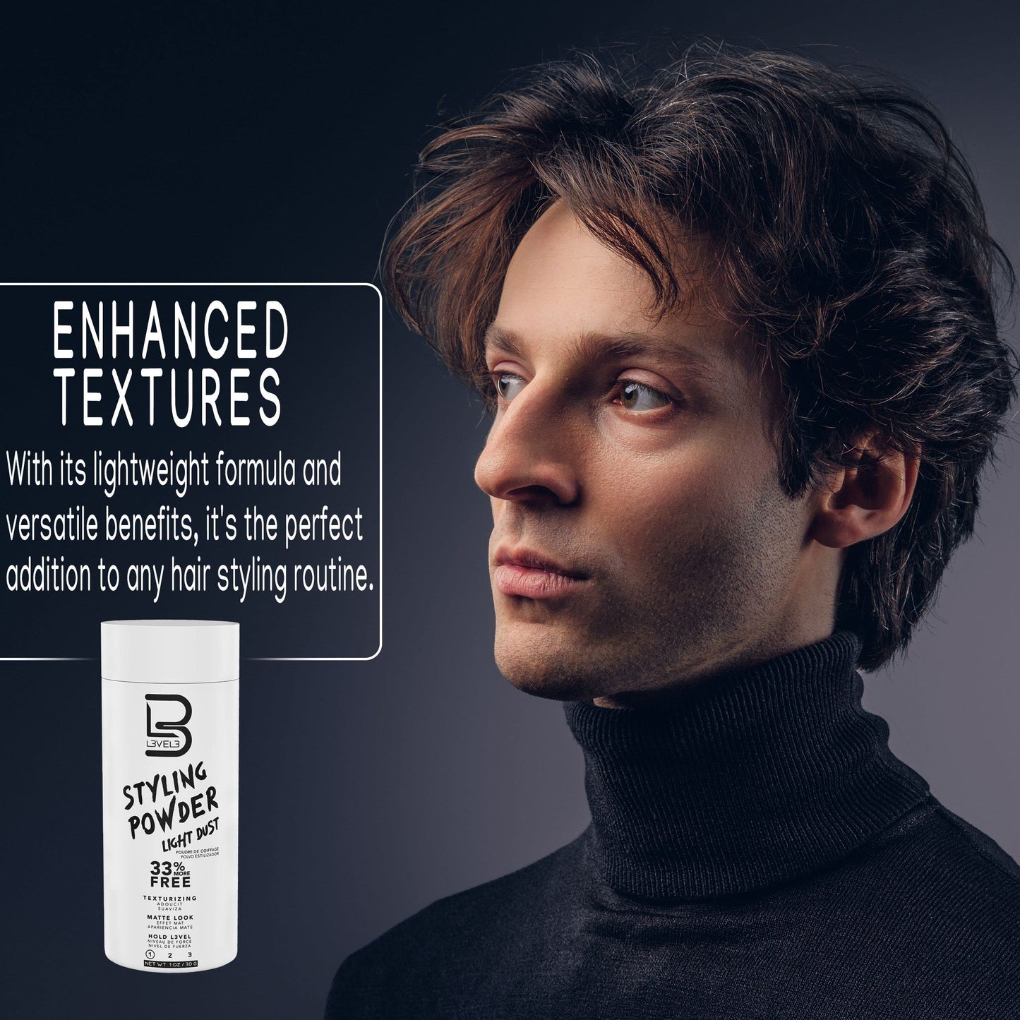 L3 - Travel Styling Powder - Small 0.18 oz for Travel - Natural Look Mens Powder