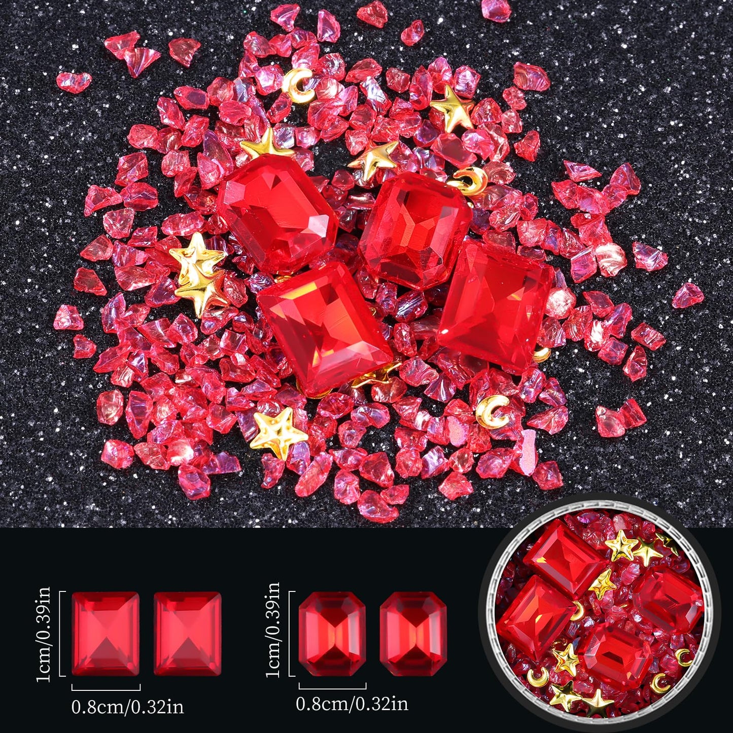 6 Wheels Mixed Sparkle Nail Art Rhinestones Diamonds Crystals Butterfly Beads Artificial Pearls Gold Silver Nail Studs Gems Metal Hollow Rivets Charms (Red)