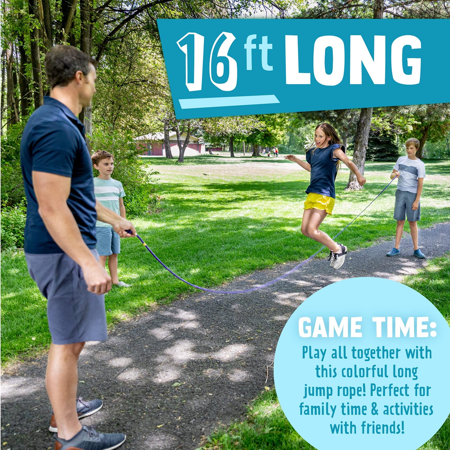 Just Jump It 16' Foot Single Jump Rope for Kids Women and Men - Active Outdoor Youth Fitness Excersing Equipment - Double Dutch Length Gym Accessories - Green
