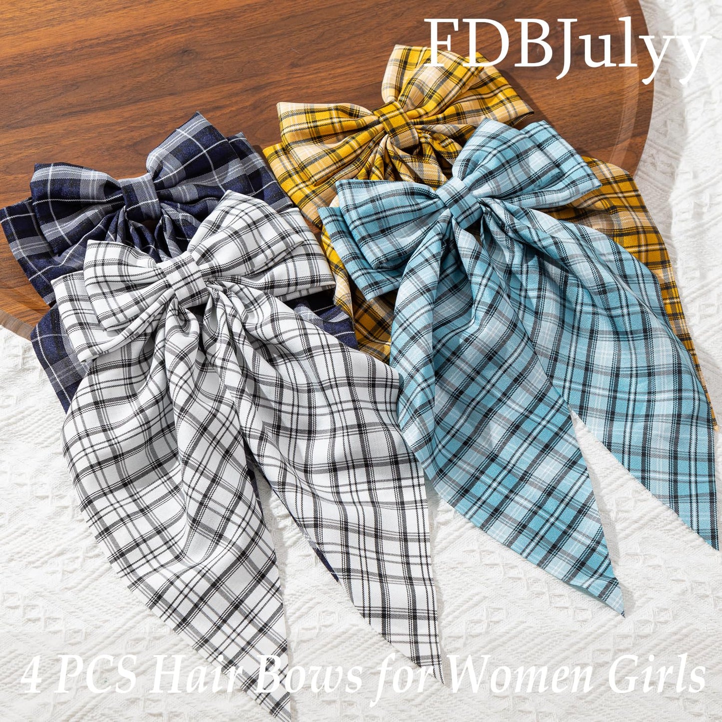 4 PCS Big Hair Bows for Women - Bow-knot Clips for Thick & Thin Hair, Nonslip Bow Claw Clips