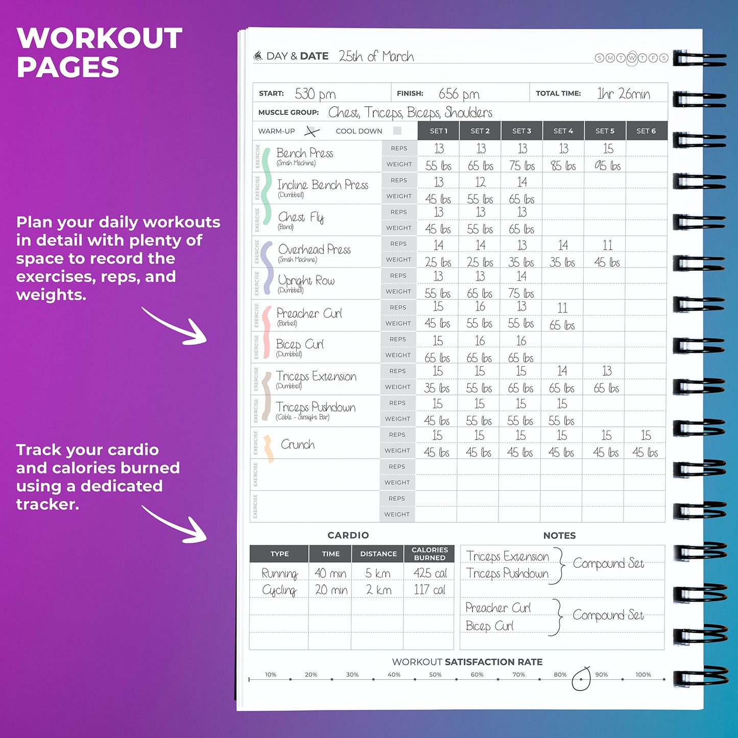 Clever Fox Fitness Journal Workout Log Book - Daily Fitness Planner Workout Journal for Women and Men. Spiral-Bound, Laminated Cover, Thick Pages, A5 (Orange)