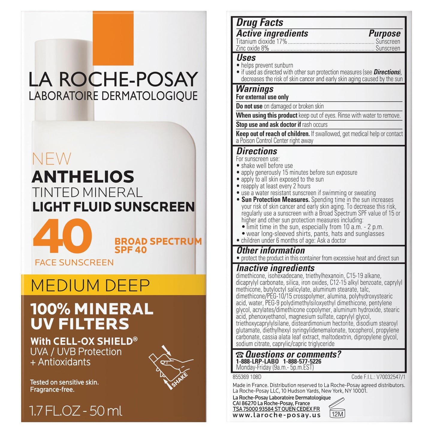 La Roche-Posay Anthelios Tinted Sunscreen SPF 40+, Broad Spectrum SPF + Antioxidants, Titanium Dioxide & Zinc Oxide Sunscreen, 4 Flexible Shades With No White Cast, Oil Free & Oxybenzone Free