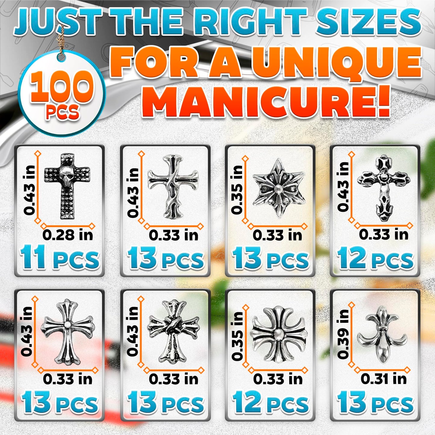 100 Pcs Cross Nail Charms and Gems - Nail Cross Charms for Nails Design Silver Nail Charms Y2k Nail Gems for Nails 3d Nail Charms Bulk Nail Jewels - Nail Art Charms Nails With Charms Cross Nail Charm