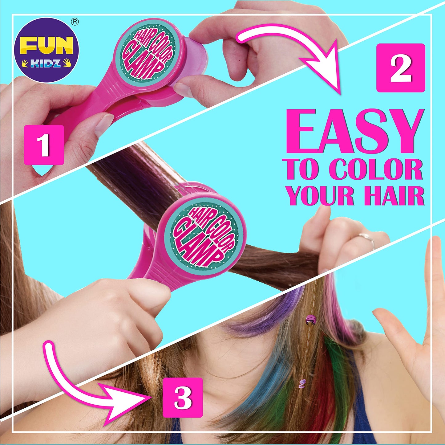 Hair Braiding Kit for Girls 8-12, FunKidz Handheld Hair Temporary Coloring Clamp with Hair Chalk for Kids Washable Hair Makeup Kit