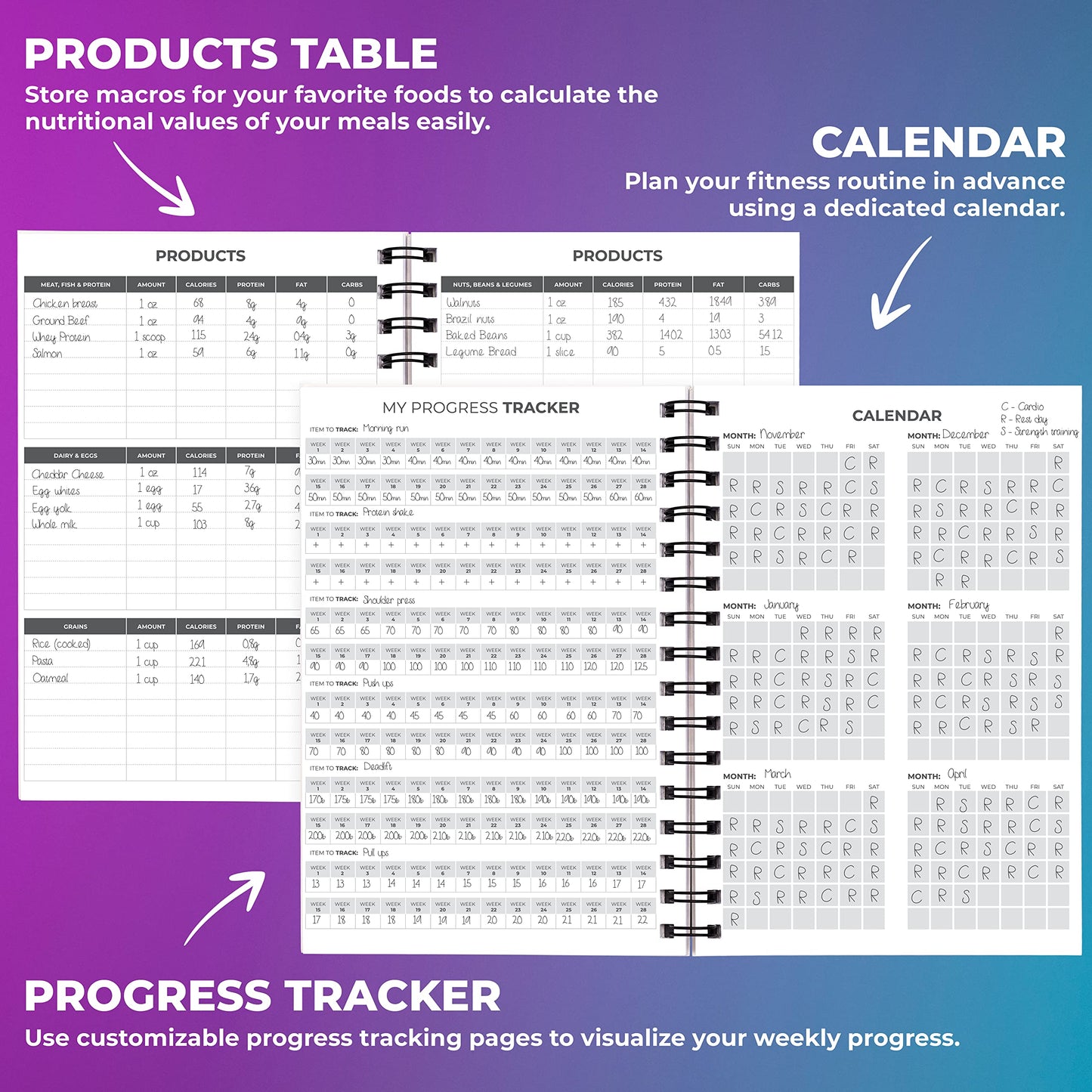 Clever Fox Fitness Journal Workout Log Book - Daily Fitness Planner Workout Journal for Women and Men. Spiral-Bound, Laminated Cover, Thick Pages, A5 (Orange)