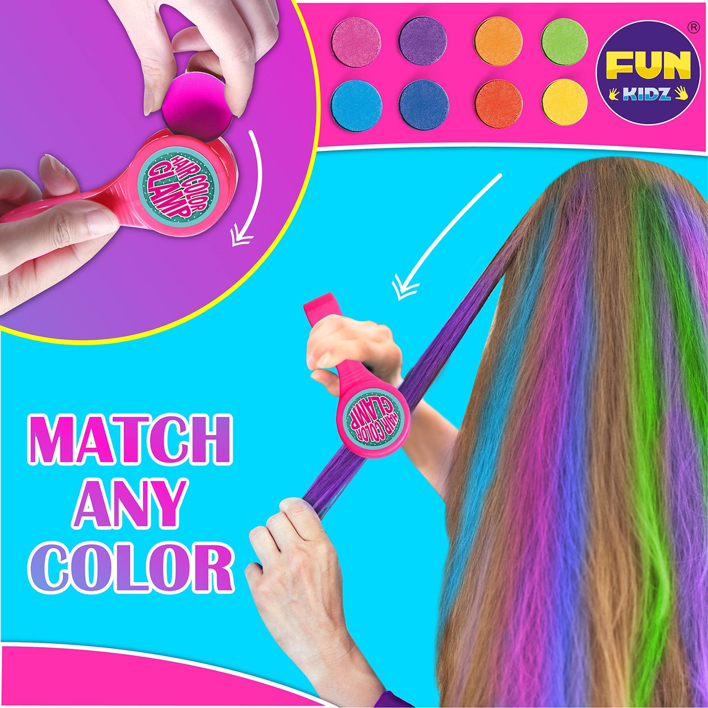 Hair Braiding Kit for Girls 8-12, FunKidz Handheld Hair Temporary Coloring Clamp with Hair Chalk for Kids Washable Hair Makeup Kit