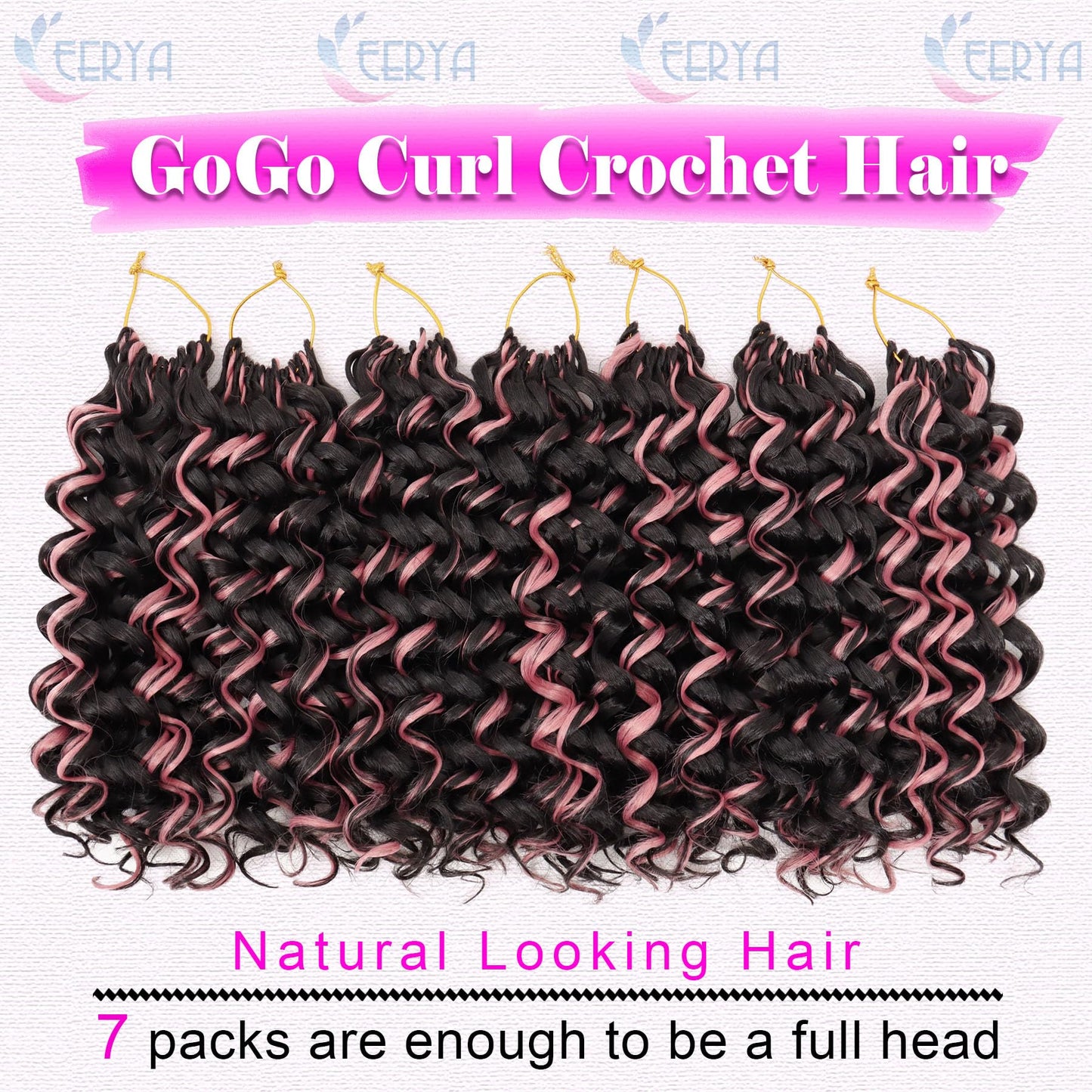 7 Packs GoGo Curl Crochet Hair 10 Inch Short Curly Crochet Hair for Women Water Wave Beach Curl Deep Twist Crochet Braids Synthetic Braiding Hair Extensions (10 Inch, P1B/pink)