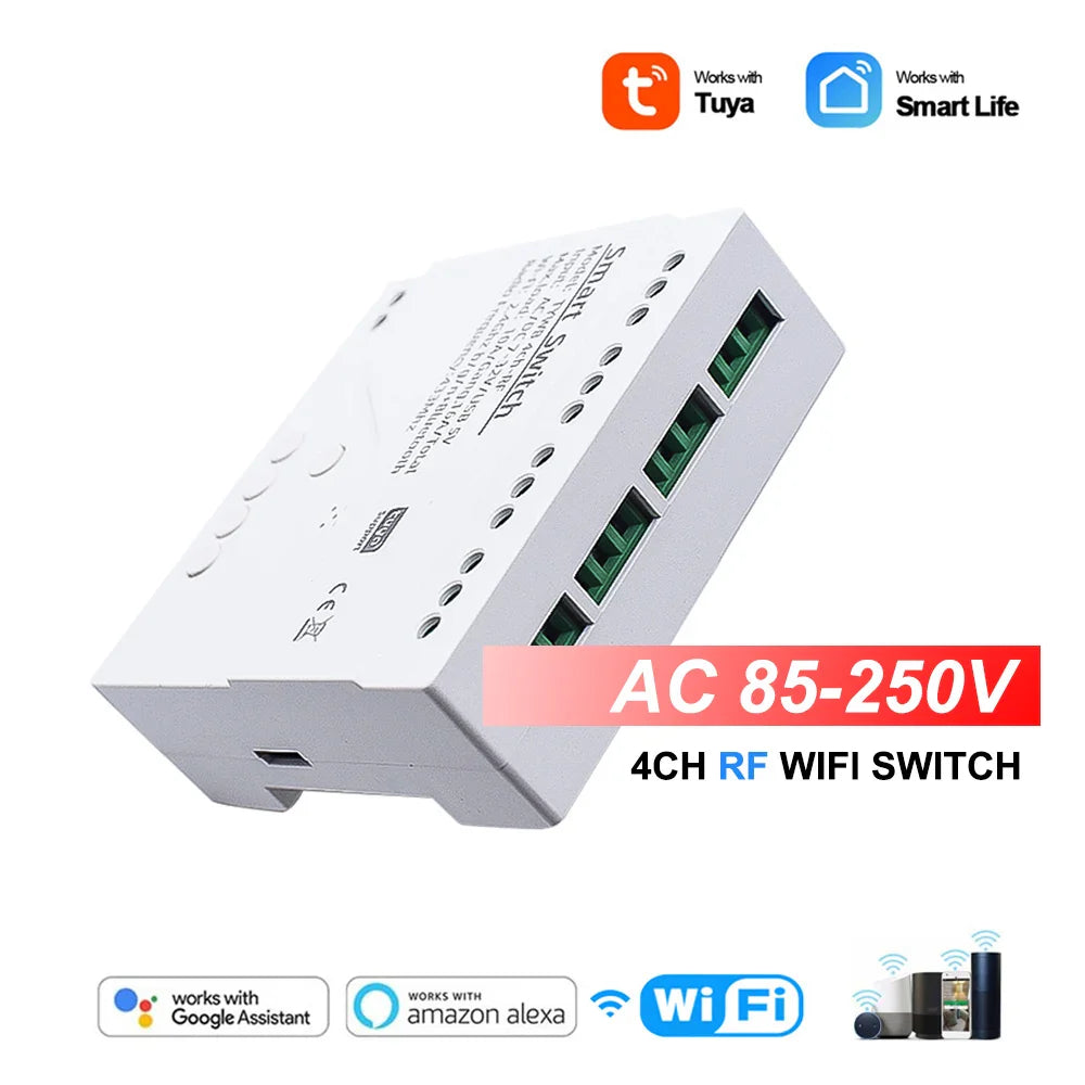 4CH Tuya Wifi Relay Smart Wireless Switch Module 4 Channel 7-32V 85-250V 220V 110V 2200W RF433 10A 4 Way Receiver For Alexa