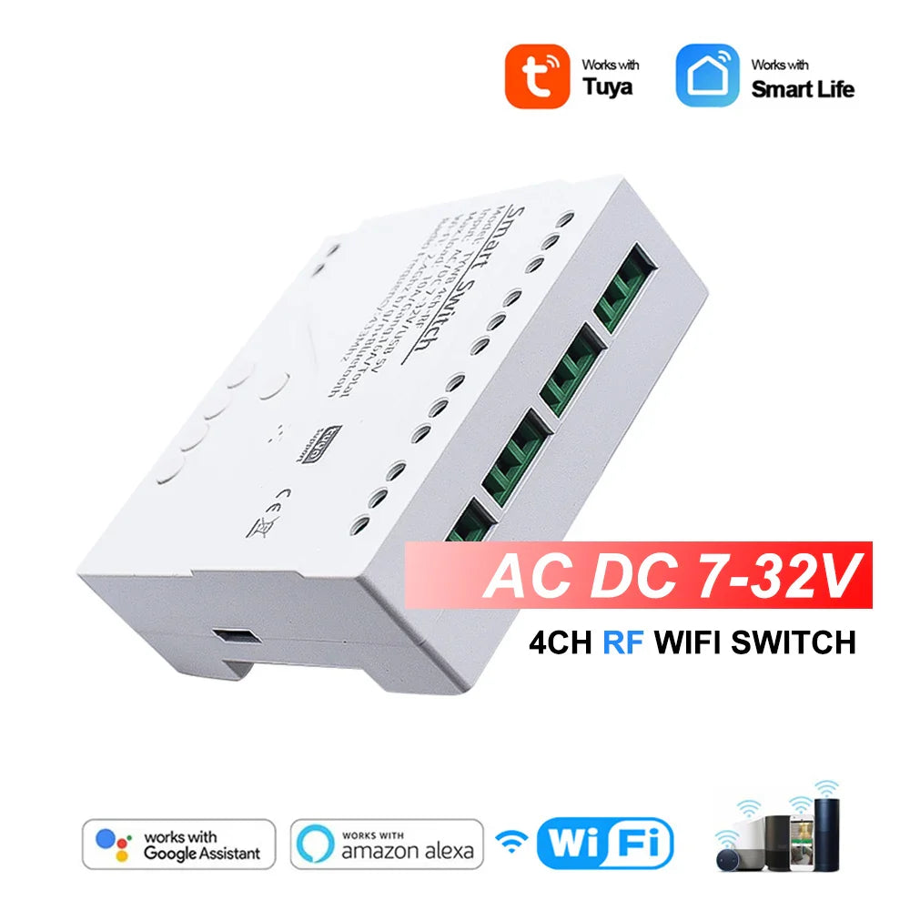 4CH Tuya Wifi Relay Smart Wireless Switch Module 4 Channel 7-32V 85-250V 220V 110V 2200W RF433 10A 4 Way Receiver For Alexa