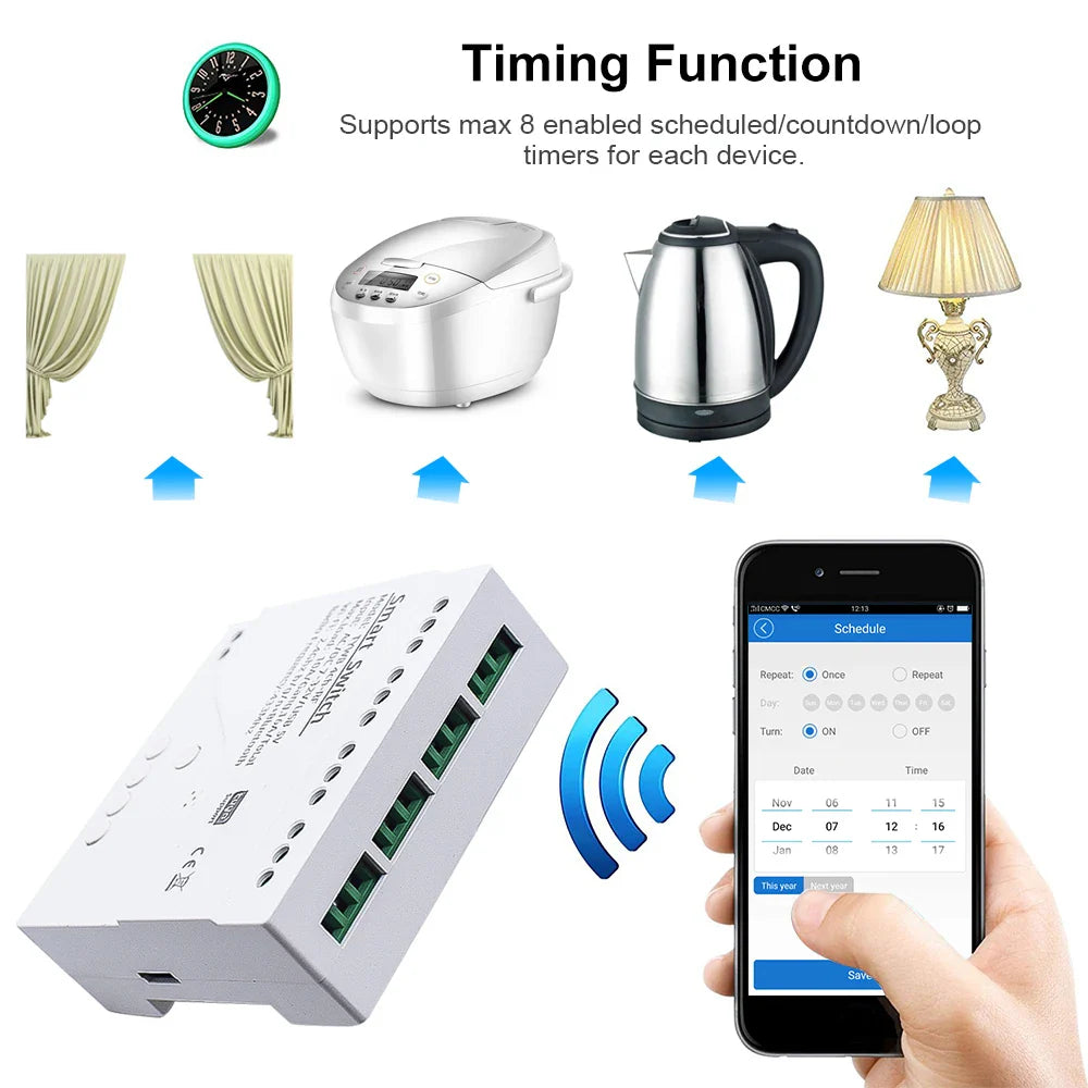 4CH Tuya Wifi Relay Smart Wireless Switch Module 4 Channel 7-32V 85-250V 220V 110V 2200W RF433 10A 4 Way Receiver For Alexa