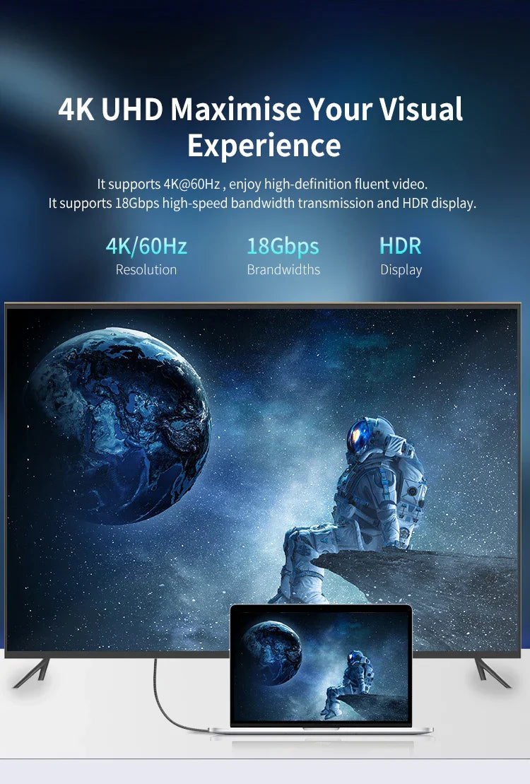 4K HDMI Cable High Speed 18Gbps HDMI 2.0 Cable HDR 3D Braided HDMI Cord ARC Compatible for MacBook Pro 2021 UHD TV Projector PC
