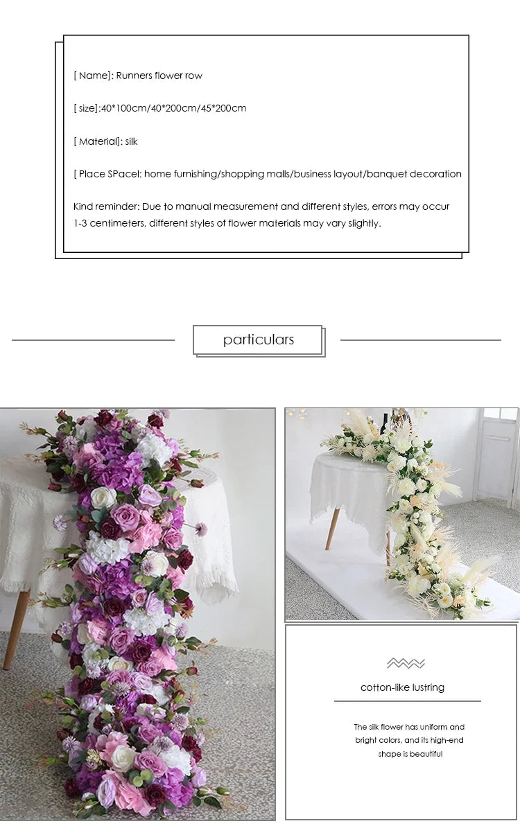 2m Luxury Runner Flower Row Artificial Flowers for Table Centerpiece Wedding Decoration Mix Flowers Backdrop Wall Arches Decor