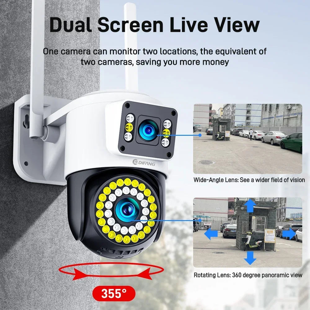 4K 8MP IP Camera Dual Lens 4G PTZ Wifi Camera Dual Screen Auto Tracking Two Way Audio Color Night Vision Security Camera Yoosee