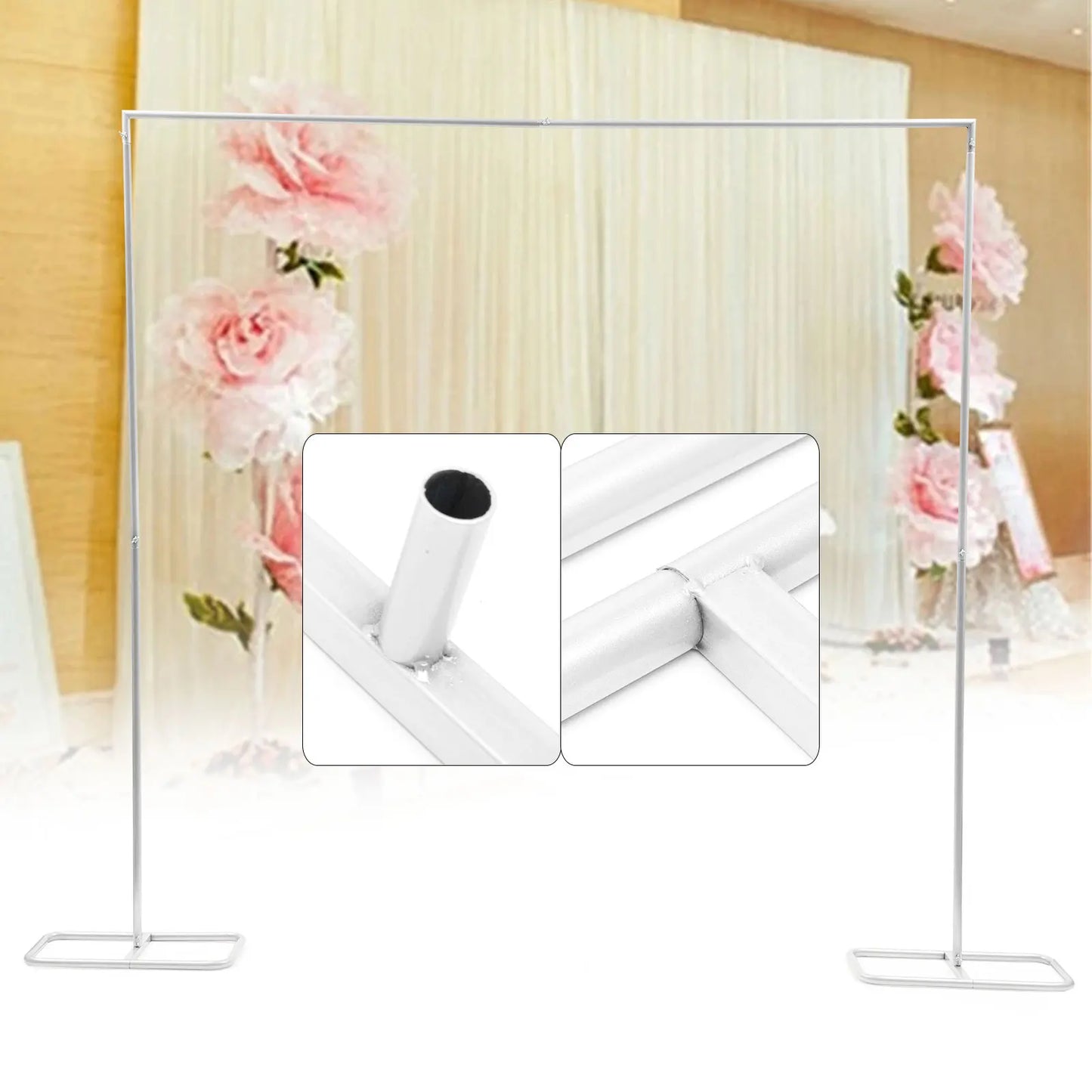 2*2.1M Gold Wedding Arch Door Square Metal Flower Rack with Bases Background Decorative Frame for Wedding Party