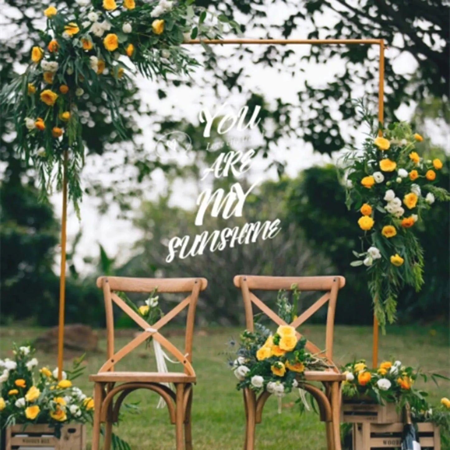 2*2.1M Gold Wedding Arch Door Square Metal Flower Rack with Bases Background Decorative Frame for Wedding Party