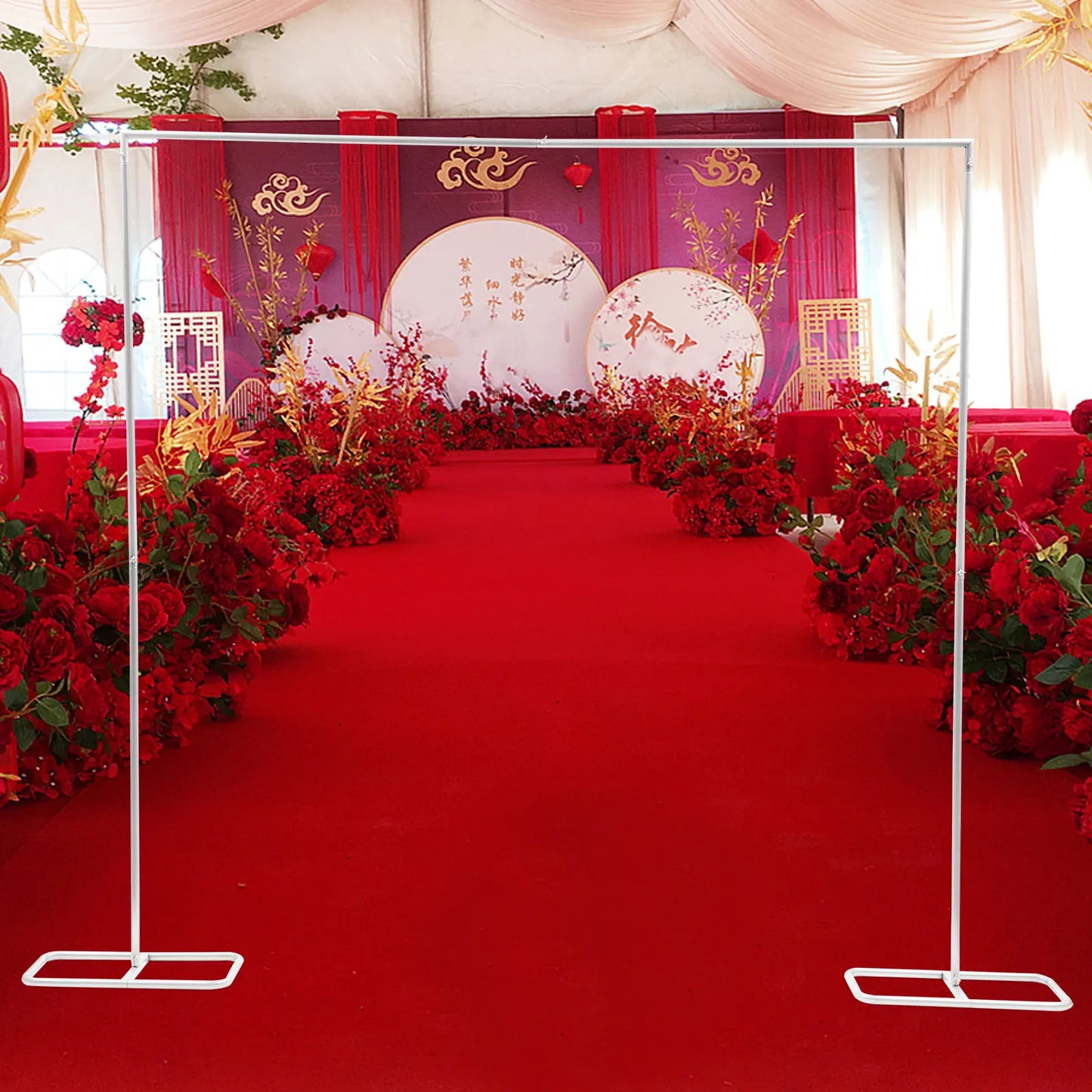 2*2.1M Gold Wedding Arch Door Square Metal Flower Rack with Bases Background Decorative Frame for Wedding Party