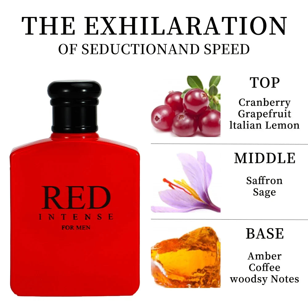 RED INTENSE Eau de Parfum Spray 2 Pcs 3.4 Ounce / 100 Ml Multi-Layered Fragrance Aromatic Fragrance for Men Men's EDP Perfumes