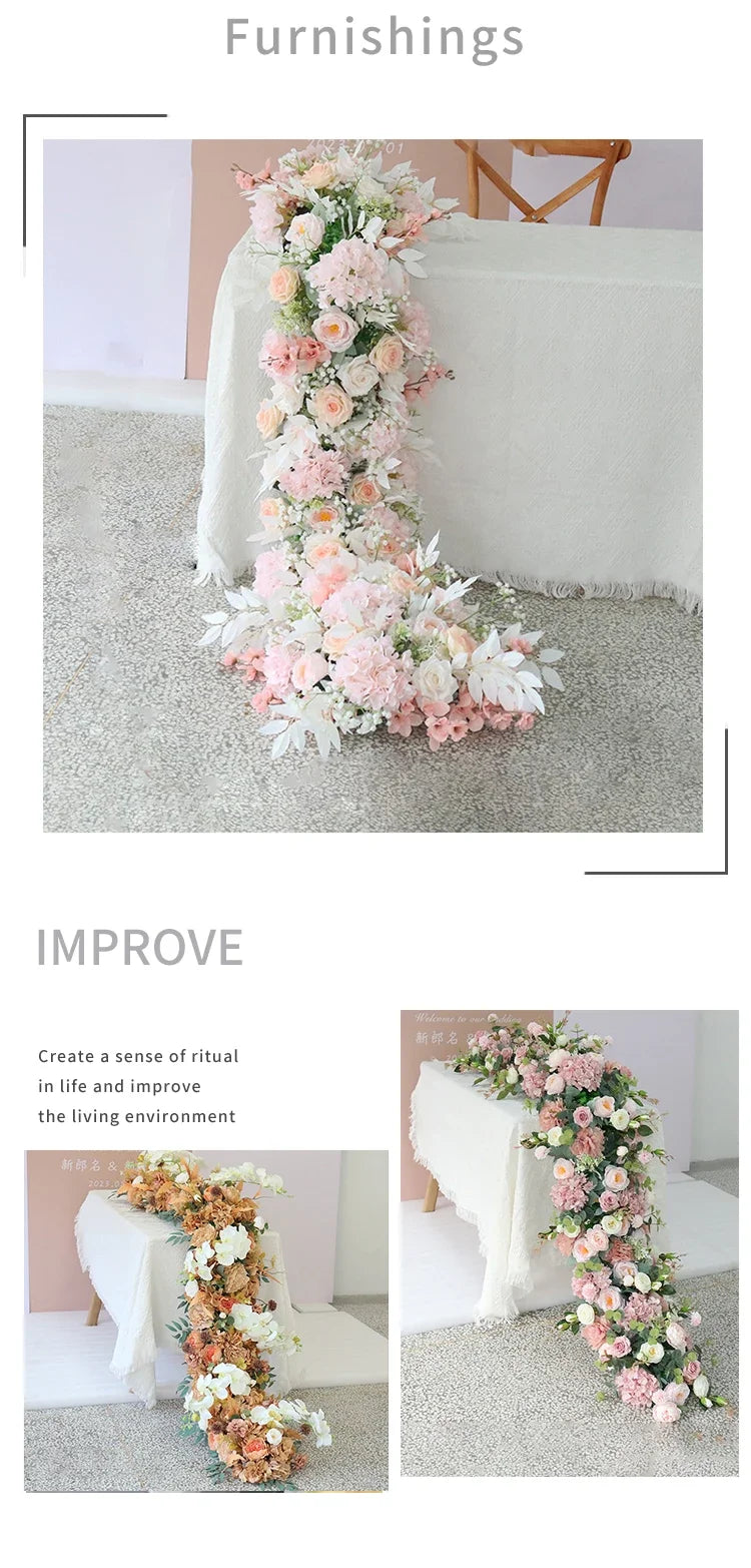 2m Luxury Runner Flower Row Artificial Flowers for Table Centerpiece Wedding Decoration Mix Flowers Backdrop Wall Arches Decor