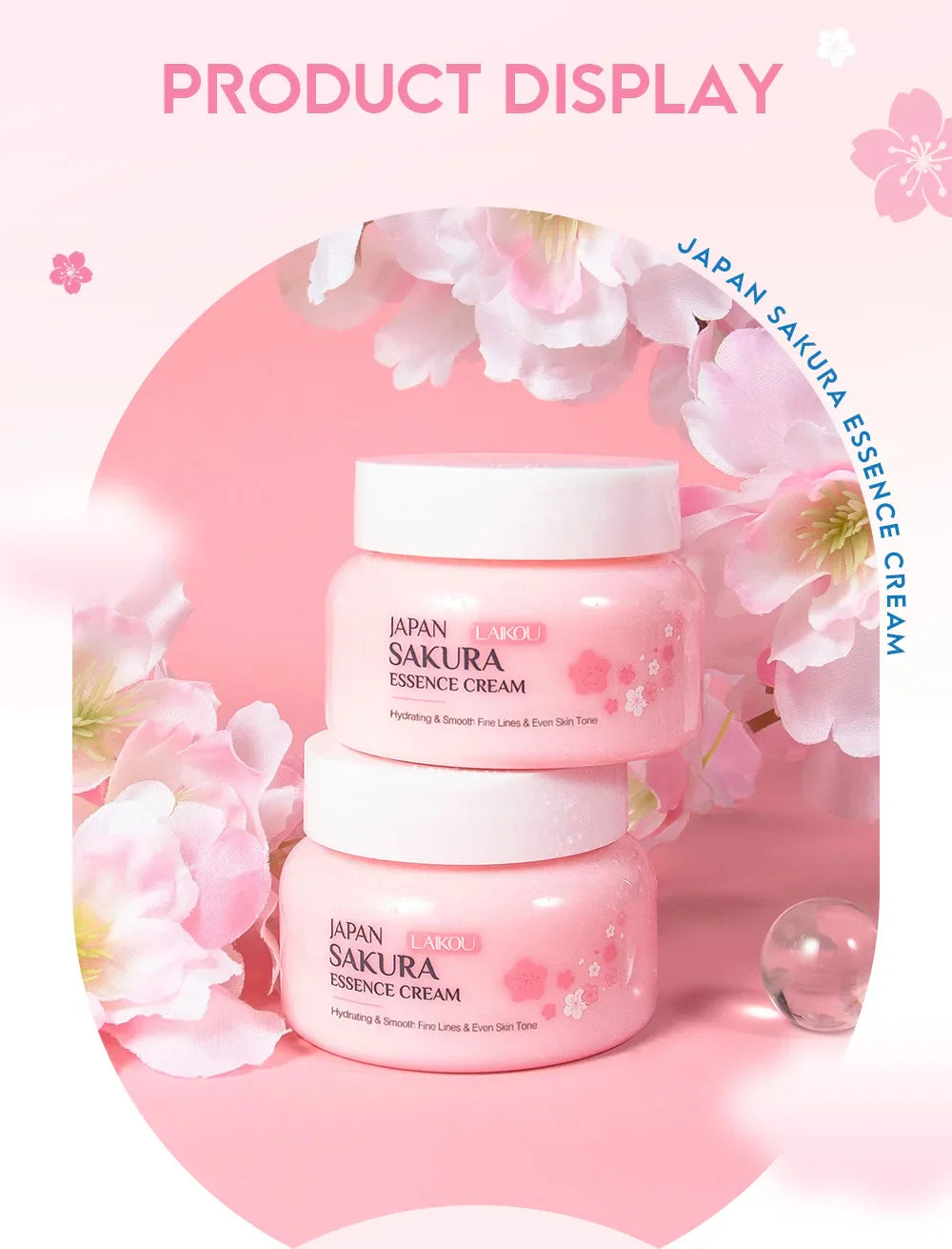 2pcs LAIKOU Japan Sakura Essence Face Cream Cherry Blossom Smoothing Facial Cream Moisturizing Hydration Korean Skin Care