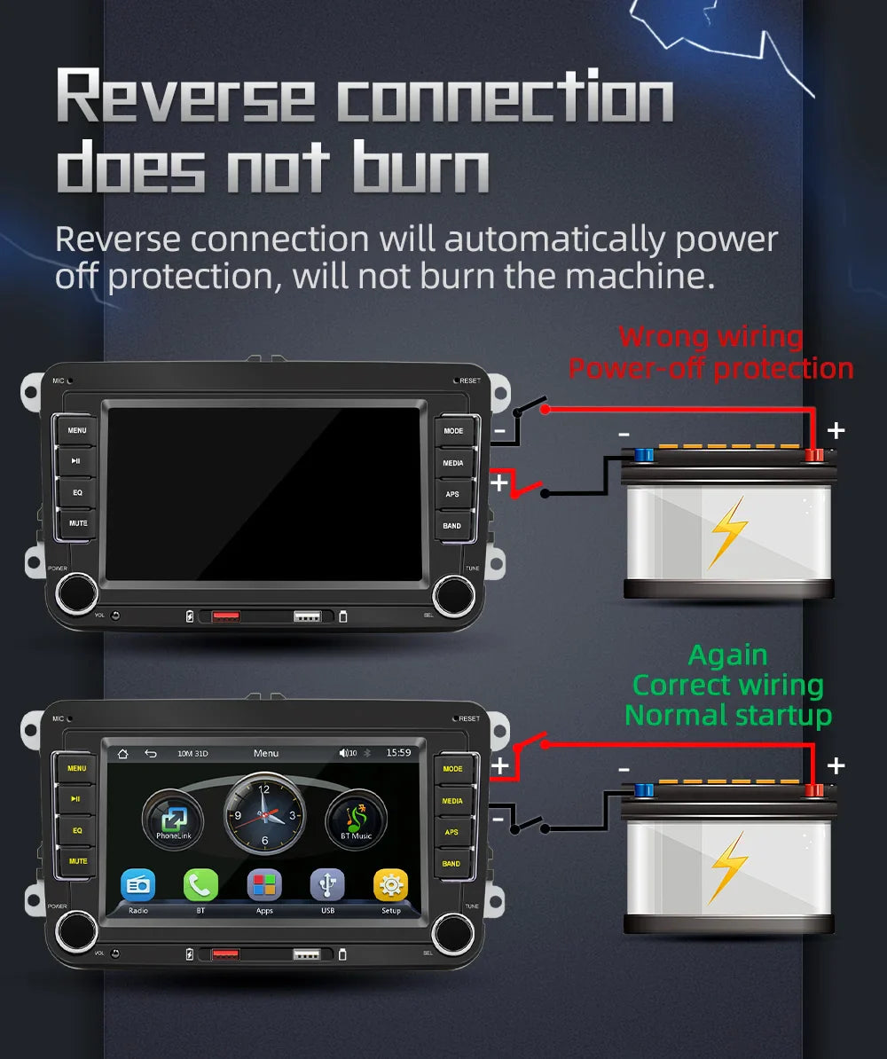 7" 2 Din HD Car Media Video RDS Airplay Car Radio Wireless CarPlay Android Auto Stereo Audio For VW/Seat/Skoda/Passat/Golf/Polo
