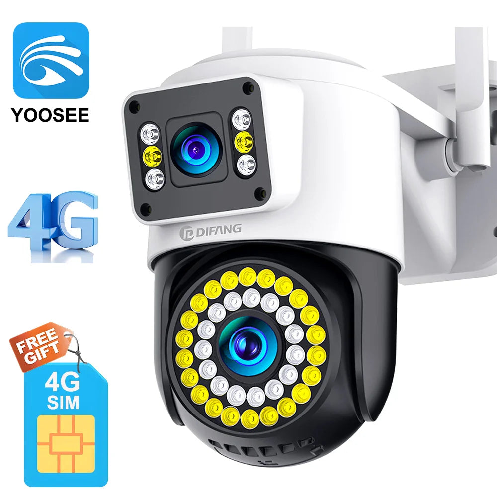 4K 8MP IP Camera Dual Lens 4G PTZ Wifi Camera Dual Screen Auto Tracking Two Way Audio Color Night Vision Security Camera Yoosee