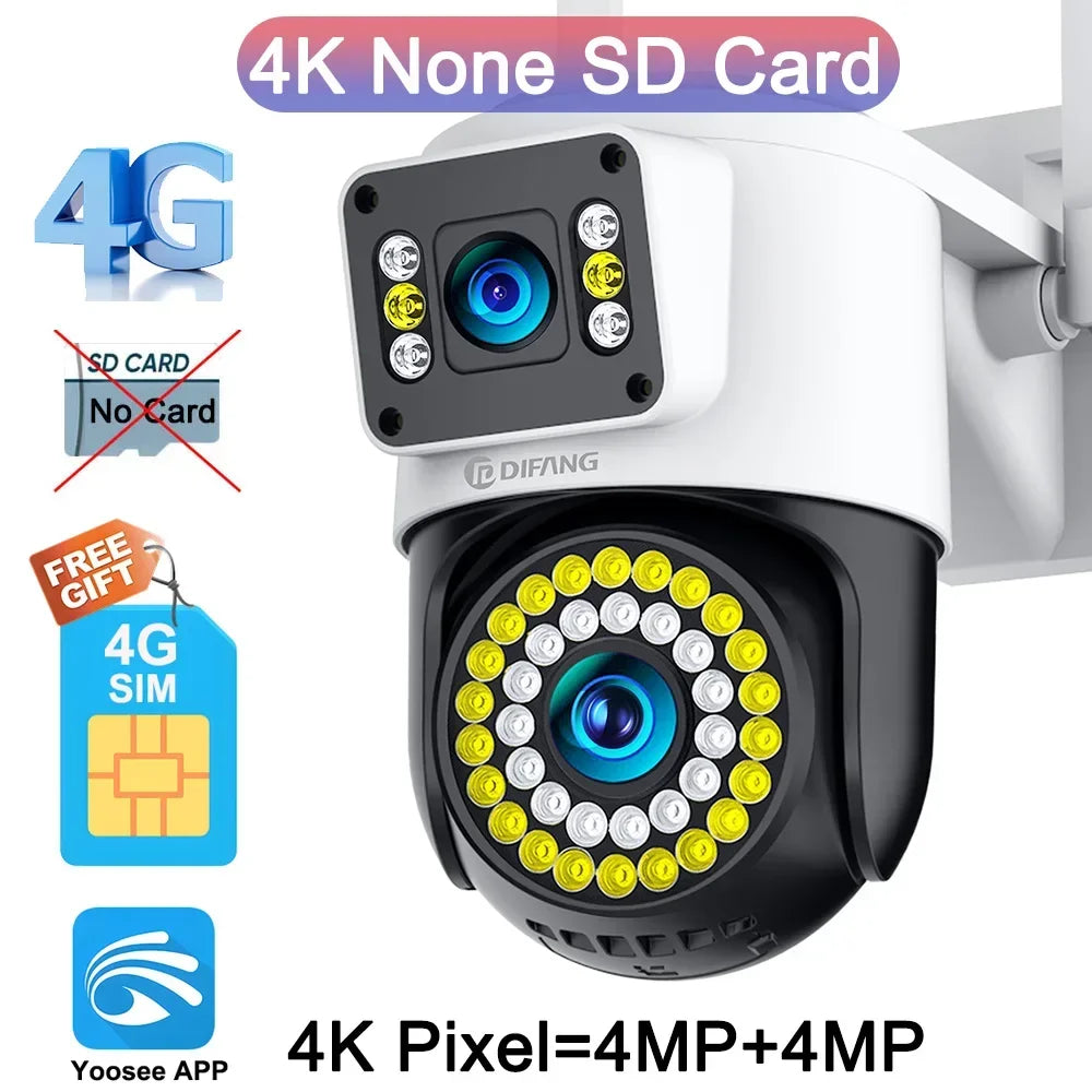 4K 8MP IP Camera Dual Lens 4G PTZ Wifi Camera Dual Screen Auto Tracking Two Way Audio Color Night Vision Security Camera Yoosee