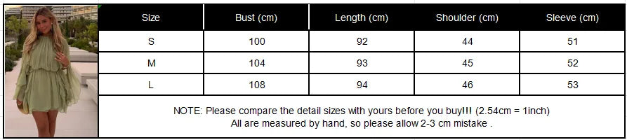 Elegant Green Ruffles Mini Dress For Women Fashion Long Flare Sleeves Round Neck Casual Short Vestidos 2025 Summer Holiday Robes