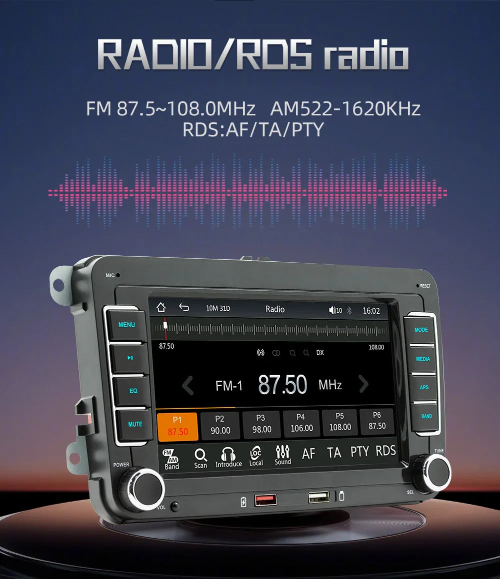 7" 2 Din HD Car Media Video RDS Airplay Car Radio Wireless CarPlay Android Auto Stereo Audio For VW/Seat/Skoda/Passat/Golf/Polo
