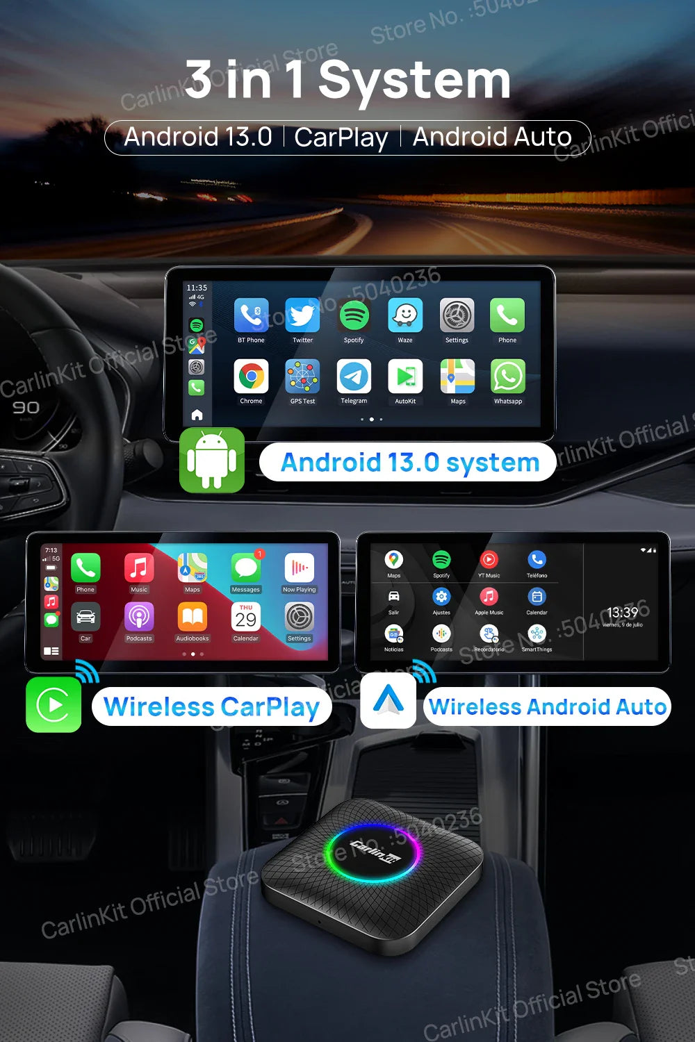 2025 CarlinKit CarPlay AI Box Android 13.0 SM6225 QCM6125 Android Auto Wireless CarPlay Adapter 2.4+5GGPS 64G 128G FOTA Upgrade