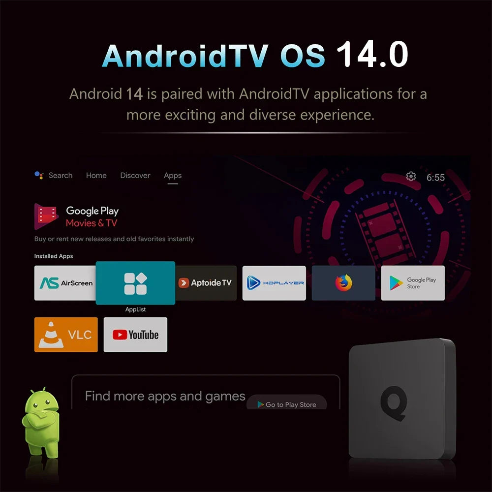 128GB Q1 Android 14 TV Box AllwinnerH313 Quad Core Global Version Smart Streaming Media Player 2.4G&5G Wifi BT 4K Set Top Box