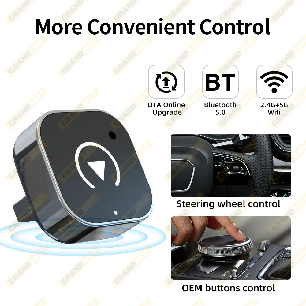 2in1 Wired to Wireless CarPlay Android Auto Adapter for OEM Car Stereo With USB Plug and Play Bluetooth