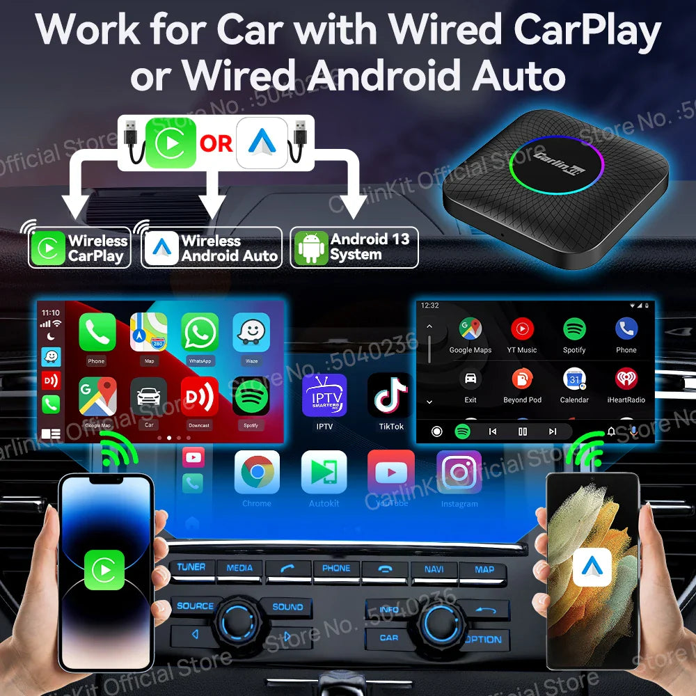 2025 CarlinKit CarPlay AI Box Android 13.0 SM6225 QCM6125 Android Auto Wireless CarPlay Adapter 2.4+5GGPS 64G 128G FOTA Upgrade