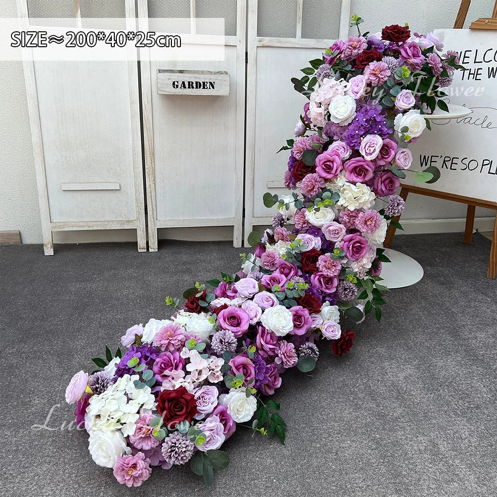 2m Luxury Runner Flower Row Artificial Flowers for Table Centerpiece Wedding Decoration Mix Flowers Backdrop Wall Arches Decor