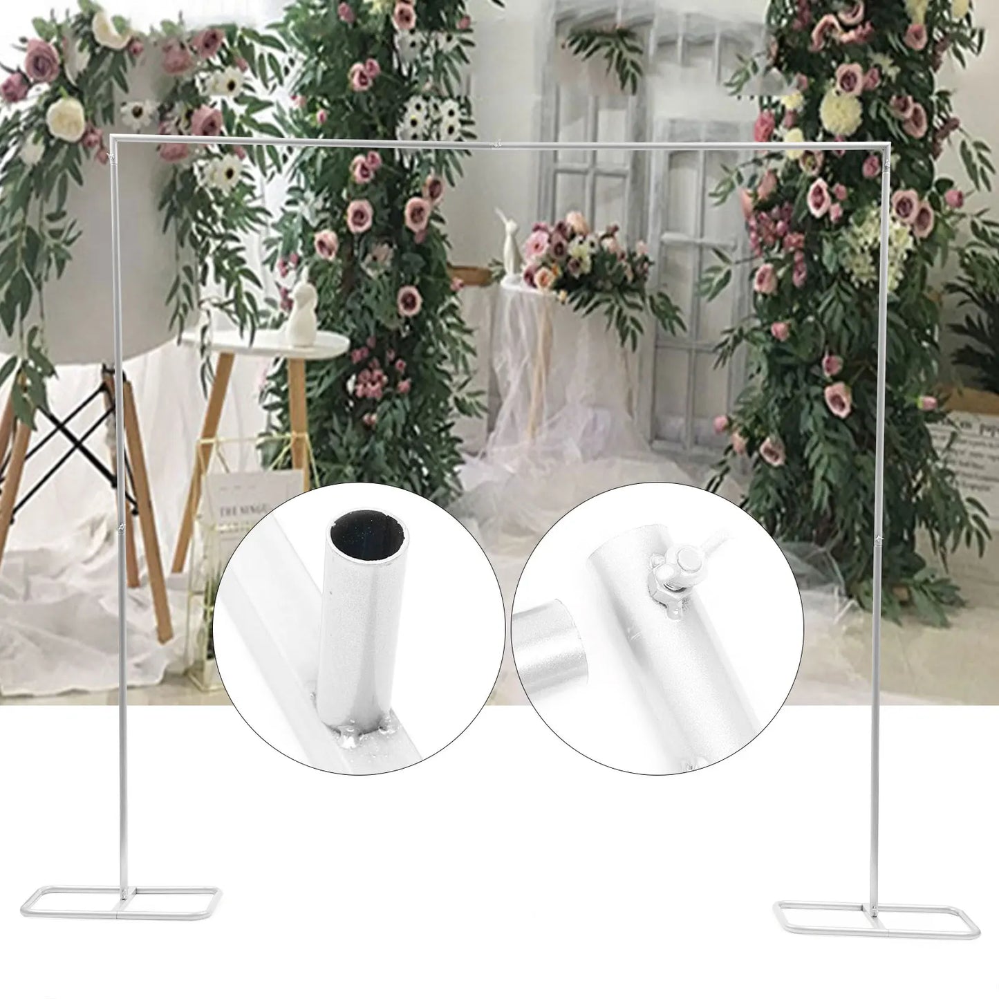 2*2.1M Gold Wedding Arch Door Square Metal Flower Rack with Bases Background Decorative Frame for Wedding Party