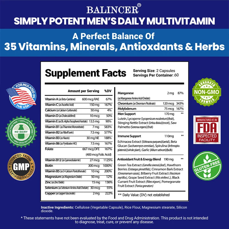Men's Multivitamin - Eyes, Brain, Skin, Heart, Immune Boost