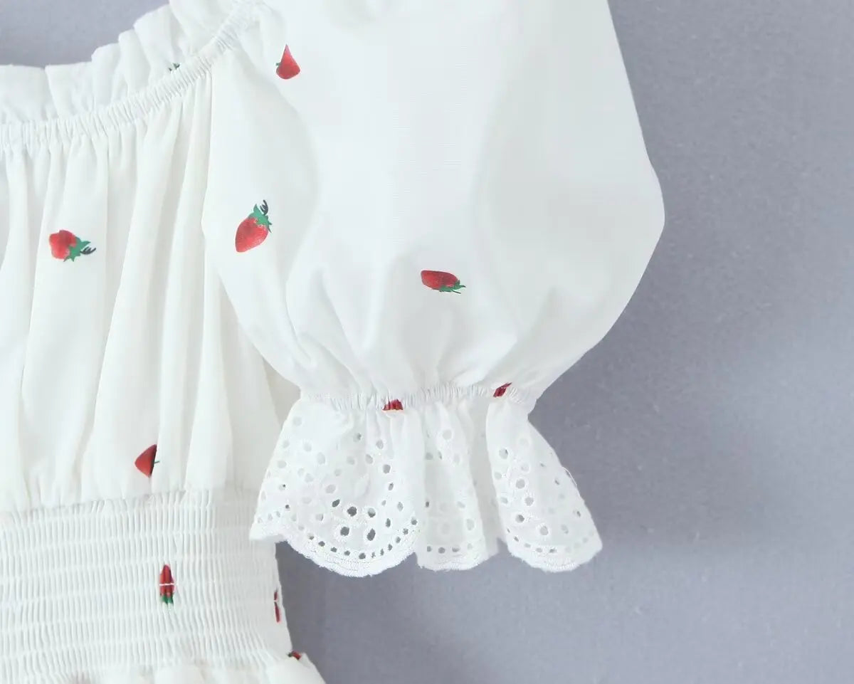Vintage Puff Sleeve Mini Lace Dress Women Floral Printed Off Shoulder Ruffles Summer Dresses Party Elegant Square Neck Vestidos